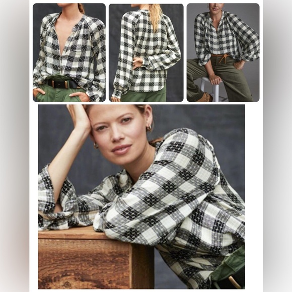 Pilcro Tops - Anthropologie Pilcro Breezy Plaid Button Down Blouse Small